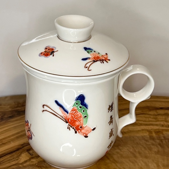 Teavana Mug Porcelain Tea Cup Infuser 3 pc Enchanted Butterflies EUC - Picture 2 of 12
